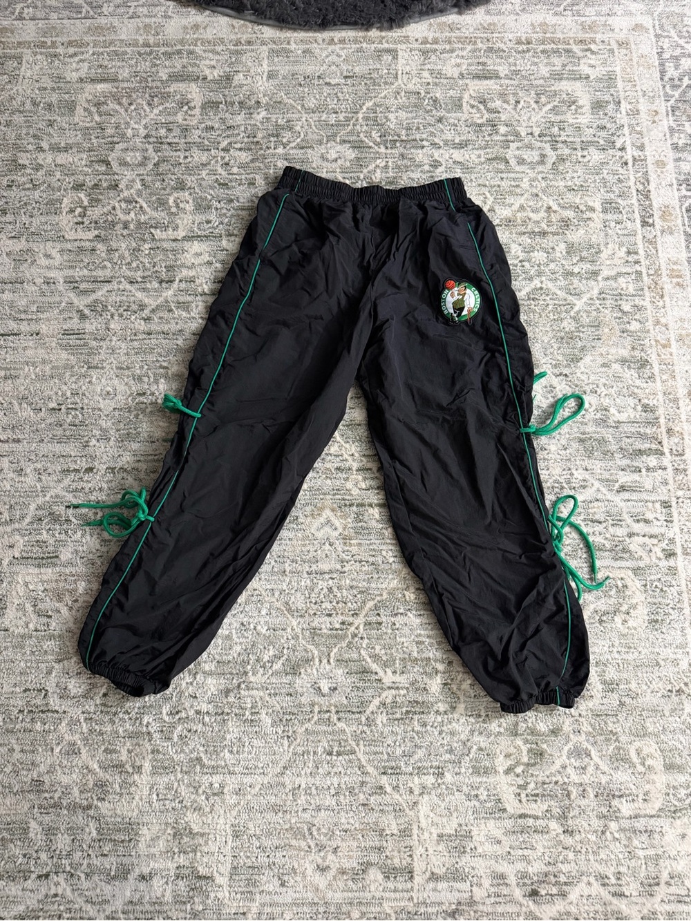 Black Track Joggers with Green Trim and Team Patch